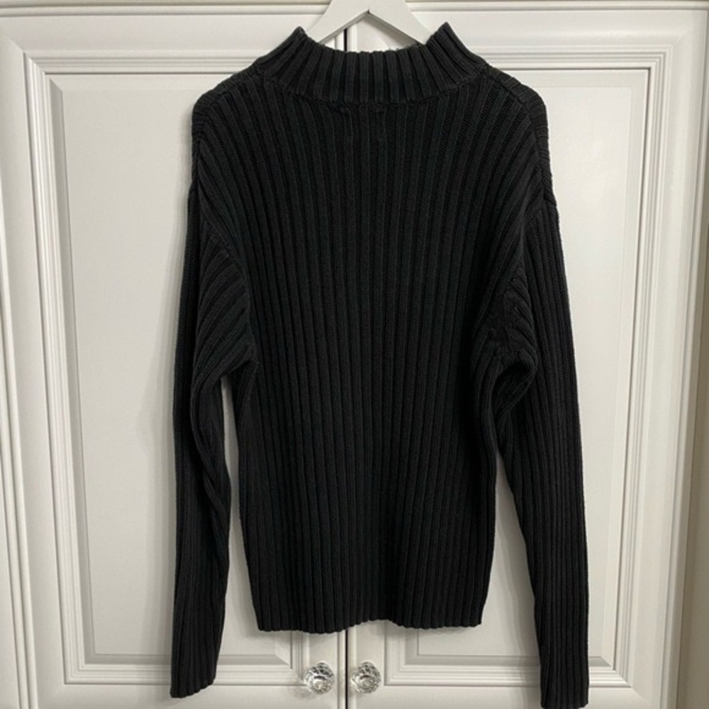 Vtg Gap Mens Sz Large Black Long Sleeve Mock Neck Ribbed Sweater Preppy Casual
